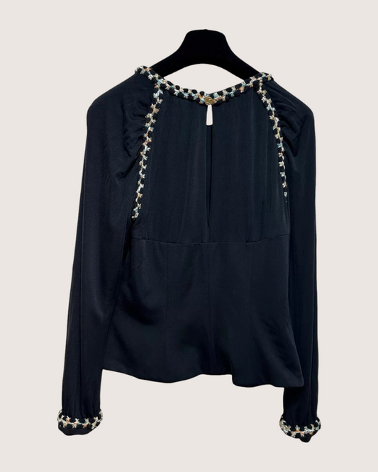 Chanel 18C Tweed-Trim Long-Sleeve Top - view 2