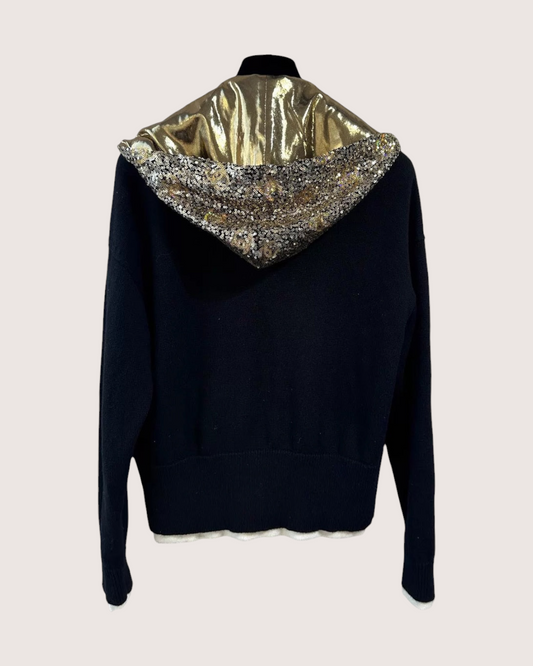 Chanel 24C Hooded Sequin Cashmere Cardigan Black, White, Gold FR 36 - view 2