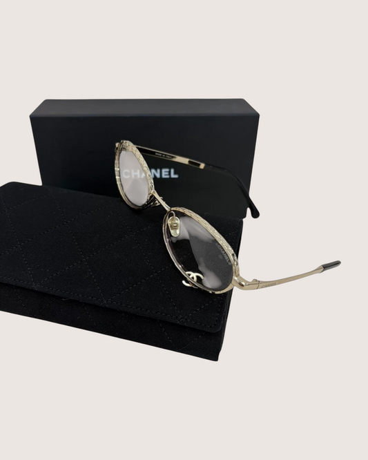 Chanel 26C Oval Textured-Rim Glasses - Gold, Silver, view 2
