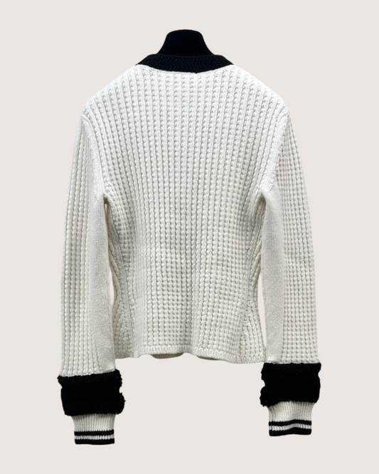 Chanel 25N Coco Neige Wool Cardigan White, Black FR 36