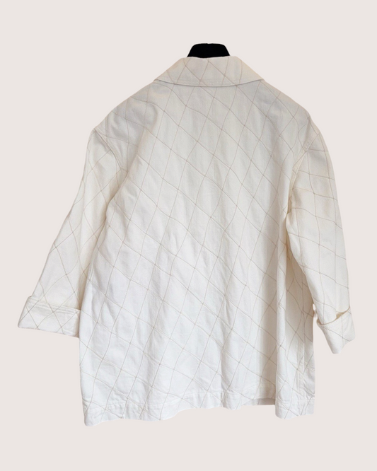 Chanel 26M Coco Beach Plaid Denim Shirt White, Beige/Ecru FR 38