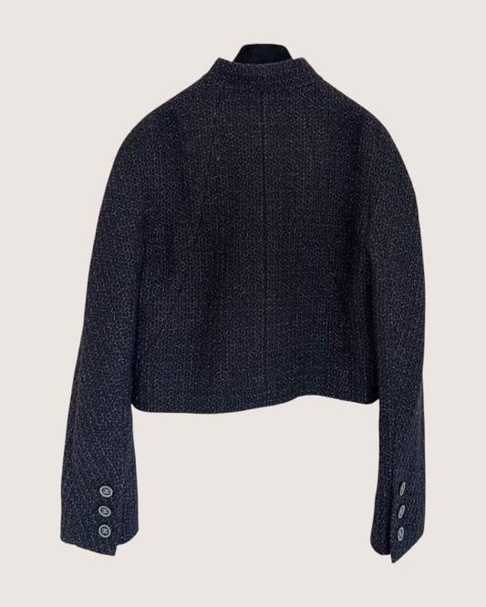 Chanel 24B Bow Shimmer Tweed Cropped Jacket Black FR 36