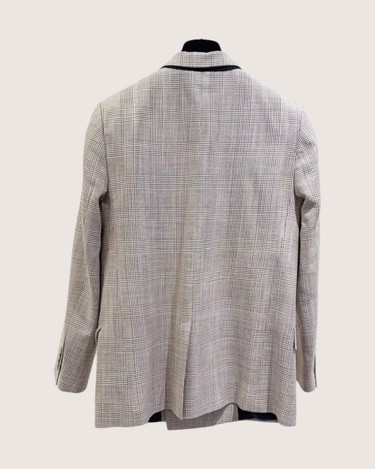Celine Wool Prince of Wales Plaid Jacket Beige/Ecru, Brown FR 38