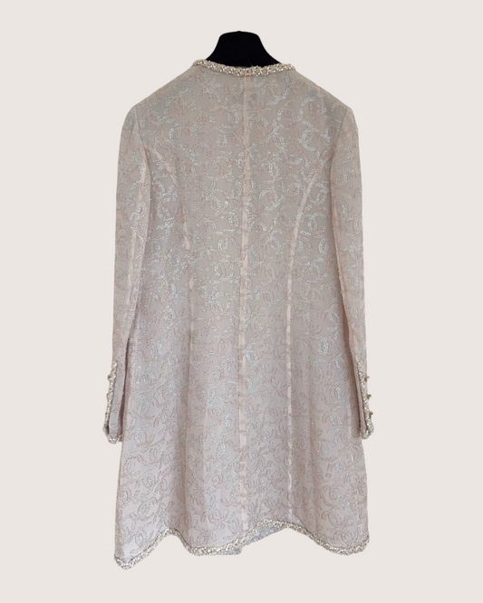 Chanel 23P Crystal-Trim Silk Coat - Beige/Ecru, Pink, Silver, view 2