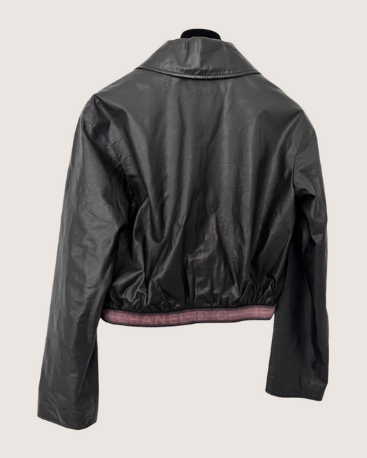 Chanel 24C Collared Leather Jacket - Black, Pink, view 2