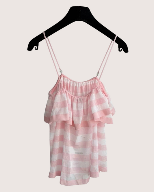 Chanel 24S Striped Tiered Camisole - Pink, White, view 2