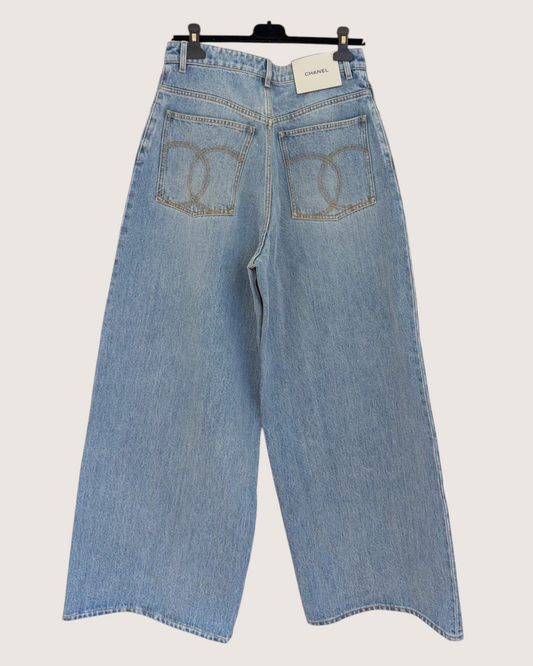 Chanel 26A Wide-Leg Denim Jeans Blue FR 36
