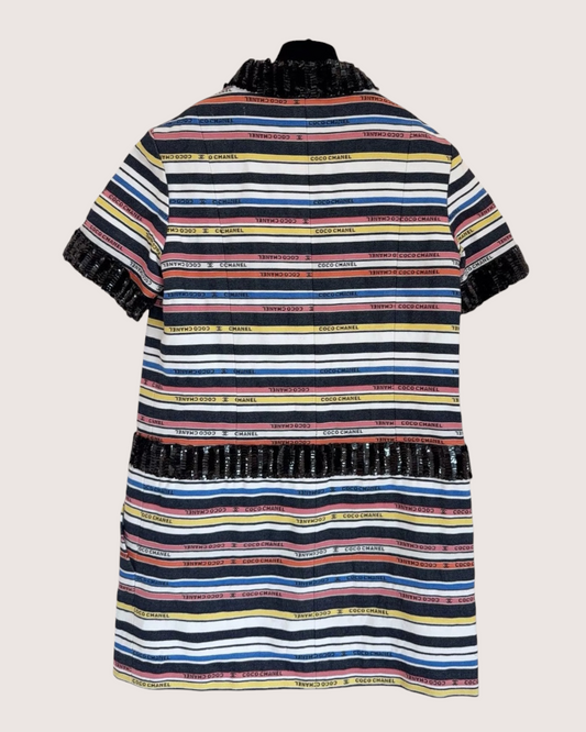 Chanel 22S Striped Mid-Length Dress Black, White, Multicolor FR 38