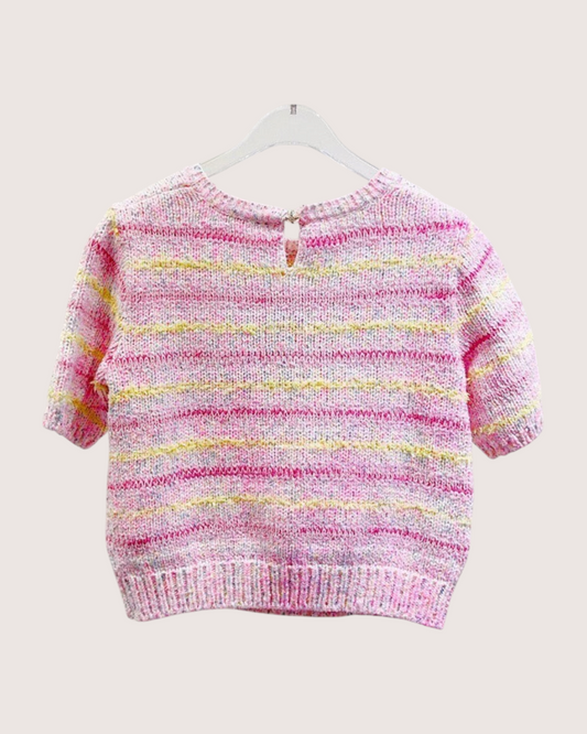 Chanel 24C Intarsia Short-Sleeve Crop Top Pink, Yellow, Multicolor FR 38