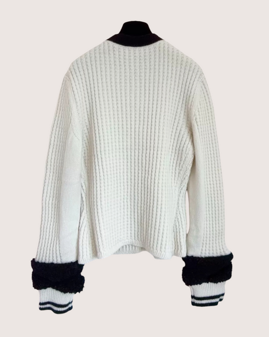 Chanel 25N Coco Neige Wool Cardigan - White, Black, view 2