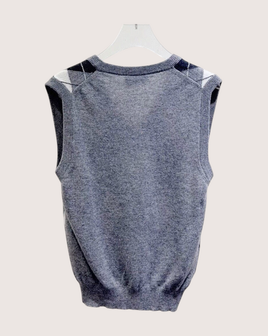 Miu Miu Cashmere Argyle Vest Grey, Navy, White FR 40