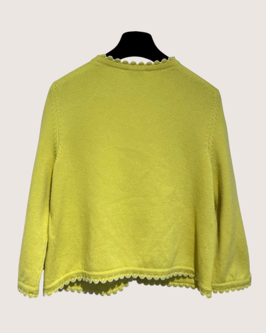 Chanel 25C Cashmere Scalloped Cardigan Yellow, Beige/Ecru FR 36
