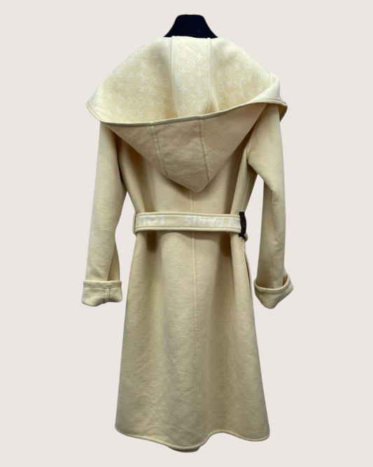 Louis Vuitton Wool Monogram Hooded Wrap Coat Beige/Ecru FR 34
