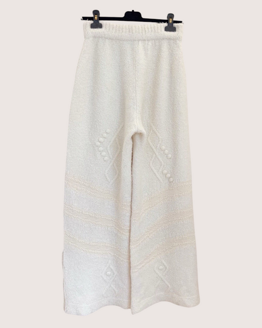 Chanel 23N Coco Neige Cashmere Wide-Leg Trousers Beige/Ecru FR 38