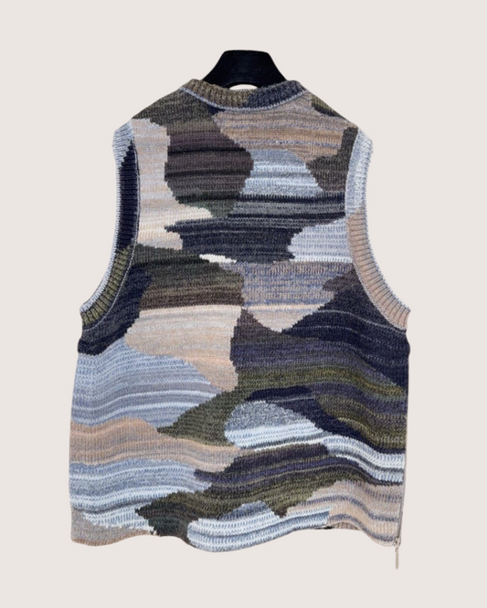 Chanel 24A Cashmere Camouflage Vest Blue, Grey, Green, Multicolor FR 36