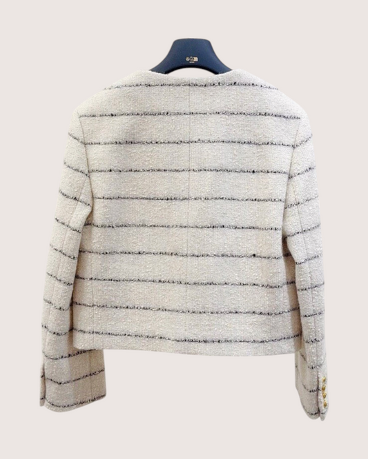 Celine Striped Tweed Jacket Beige/Ecru, Navy FR 36