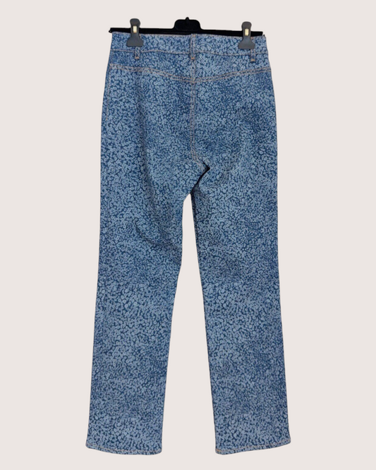 Chanel 21B Camellia Straight Denim Jeans Blue, White FR 36