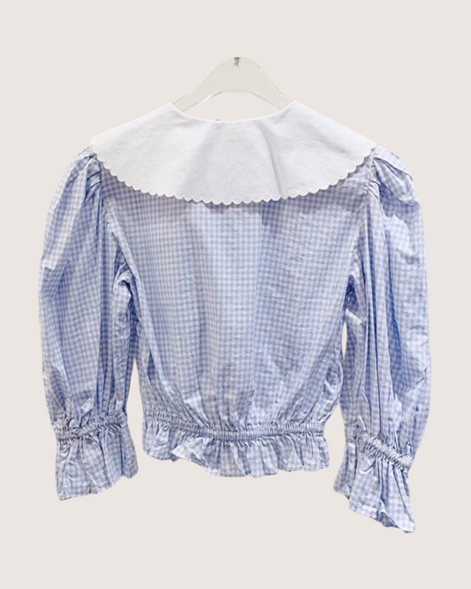 Miu Miu Gingham Peter Pan-Collar Shirt Blue, White
