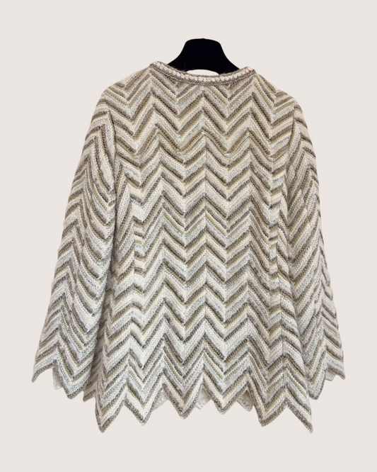 Chanel 18A Tweed Chevron Jacket Beige/Ecru, White, Multicolor FR 36