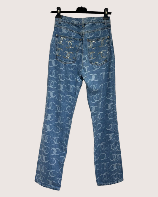 Chanel 23B CC Straight Denim Jeans Blue FR 36