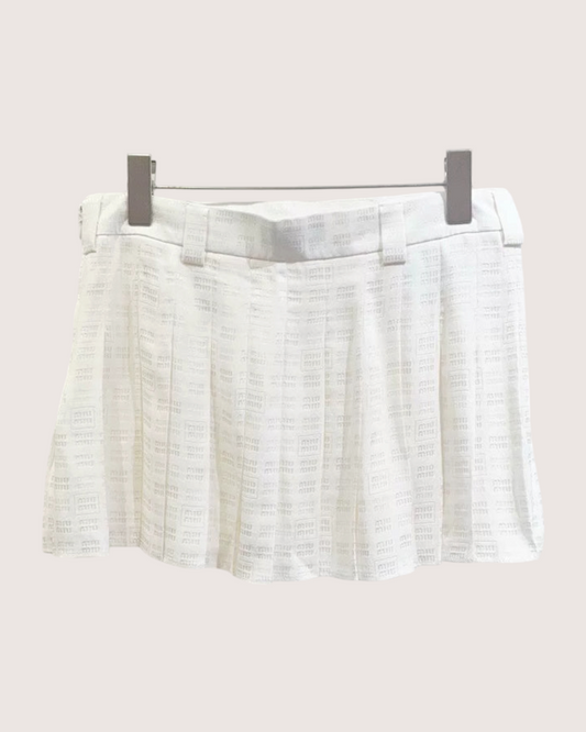 Miu Miu Logo Pleated Mini Skirt - White, view 2