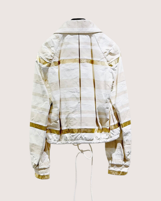 Chanel 18C Striped Leather Zip-Up Jacket - White, Gold, view 2