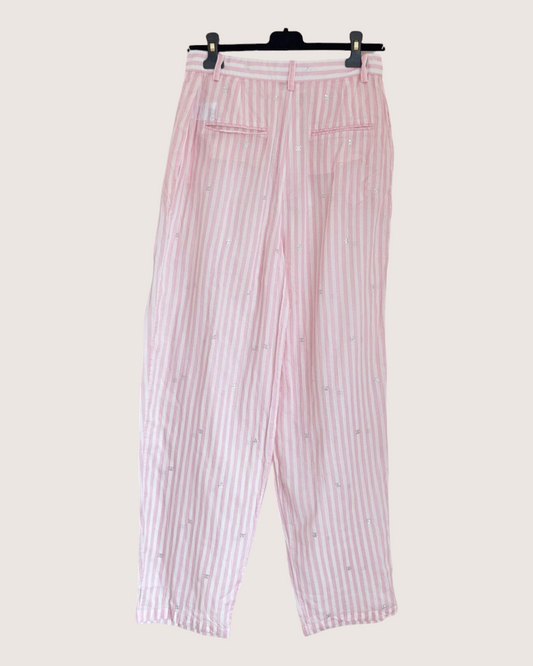 Chanel 24M Coco Beach Striped Logo Trousers Pink, White FR 38