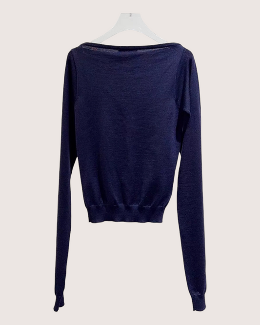 Miu Miu Off-Shoulder Wool Top - Navy, view 2