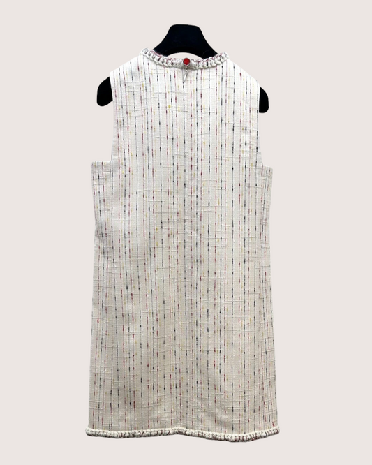 Chanel 26B Tweed Braided-Trim Mini Dress Beige/Ecru, Multicolor FR 36