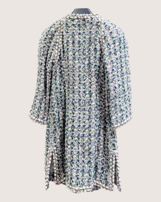 Chanel Tweed Pearl-Trim Coat Beige/Ecru, Green, Multicolor FR 38