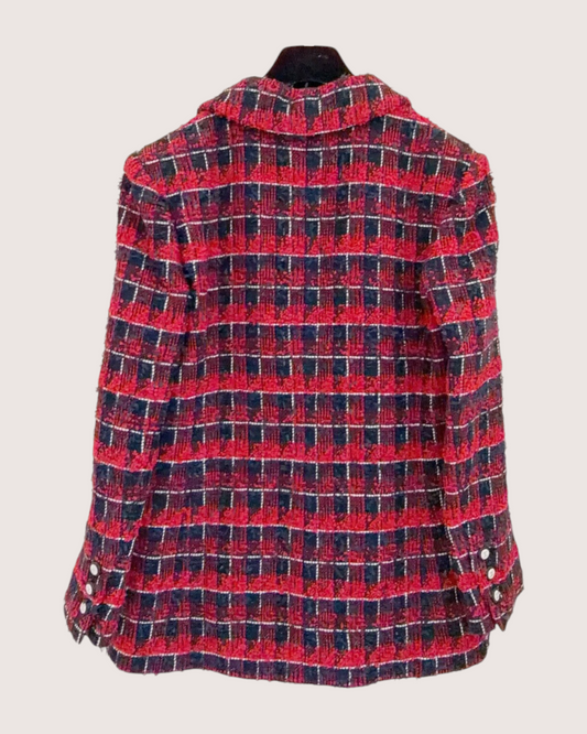 Chanel 24S Plaid Tweed Jacket Red, Navy, White FR 38