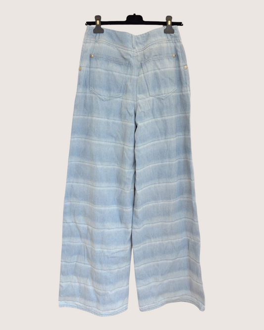 Chanel 26C Striped Denim Wide-Leg Jeans Blue, White FR 38