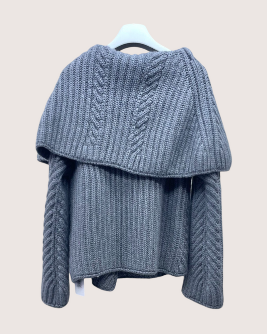 Hermès Cashmere Oversized-Collar Zip-Up Cardigan Grey FR 36