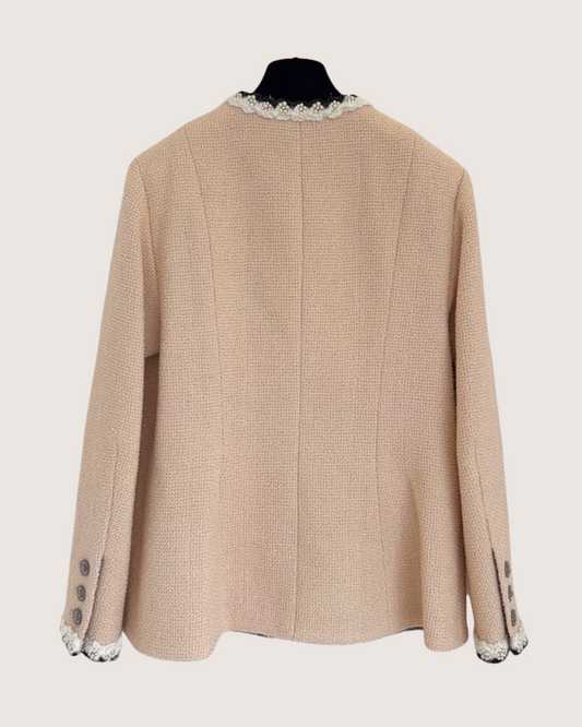 Chanel 24A Tweed Pearl-Trim Four-Pocket Jacket - Beige/Ecru, Black, White, view 2