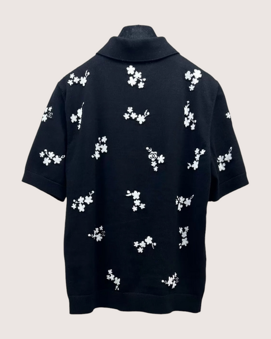 Chanel 26P Floral Polo Top - Black, White, view 2