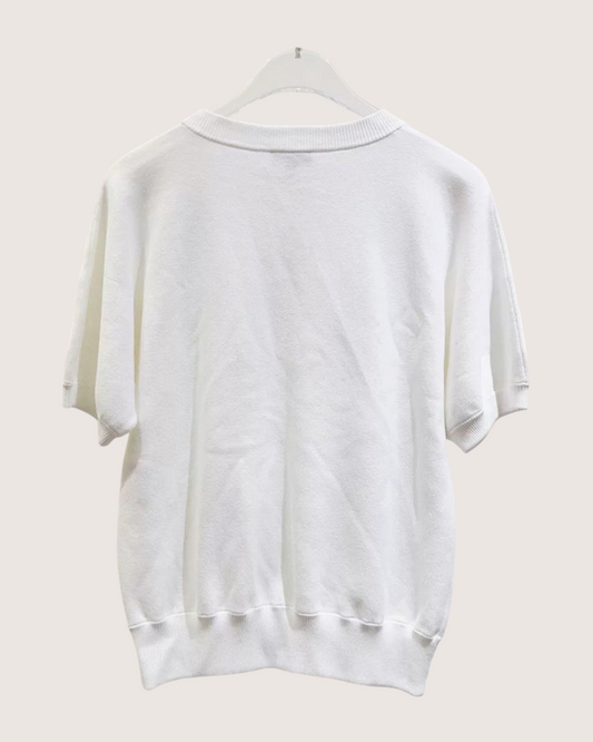 Chanel 18S Crystal Cutout Short-Sleeve Sweater White FR 34