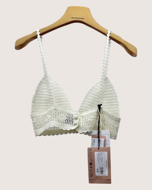 Miu Miu Crochet Triangle Bralette - Beige/Ecru, view 2