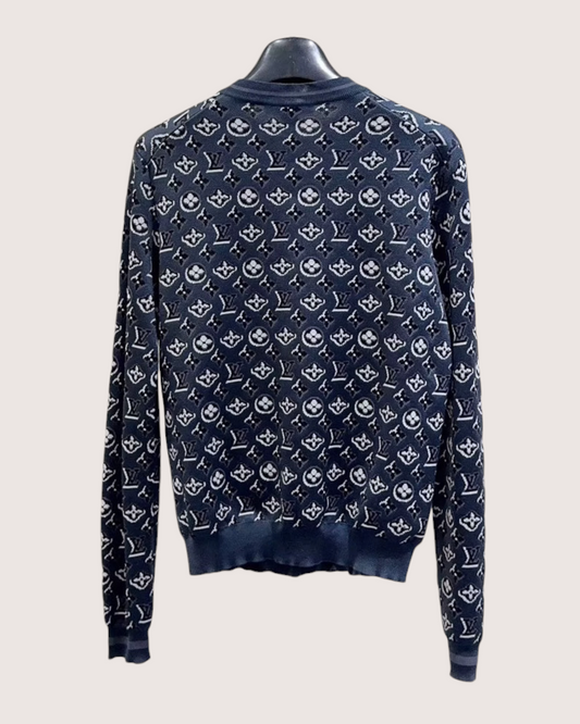 Louis Vuitton Jacquard Logo Cardigan Navy, White FR 34