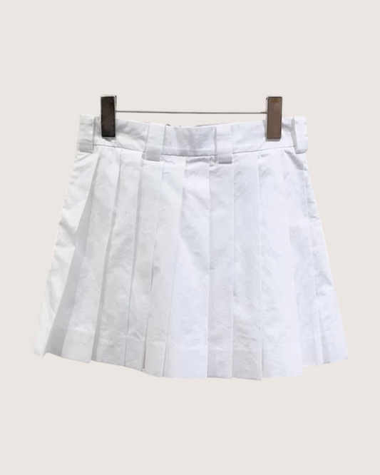 Miu Miu Embroidered Logo Pleated Mini Skirt White FR 36