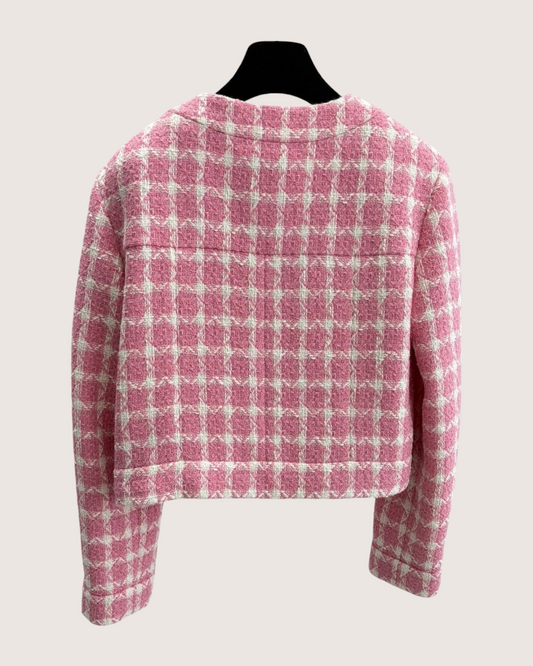 Chanel 25B Tweed Plaid Jacket - Pink, White, view 2