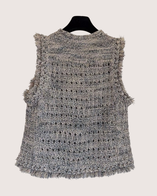 Chanel 25S Fringe Vest Beige/Ecru, Grey, Multicolor FR 38