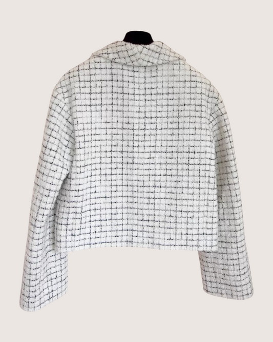 Chanel 21B Plaid Zip-Up Tweed Jacket - White, Black, Grey, view 2