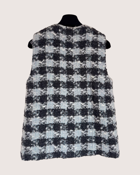 Chanel 25N Coco Neige Checked Tweed Vest Black, Blue, White FR 38