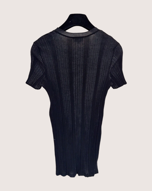 Chanel 26M Coco Beach CC Ribbed Short-Sleeve Top Black FR 40