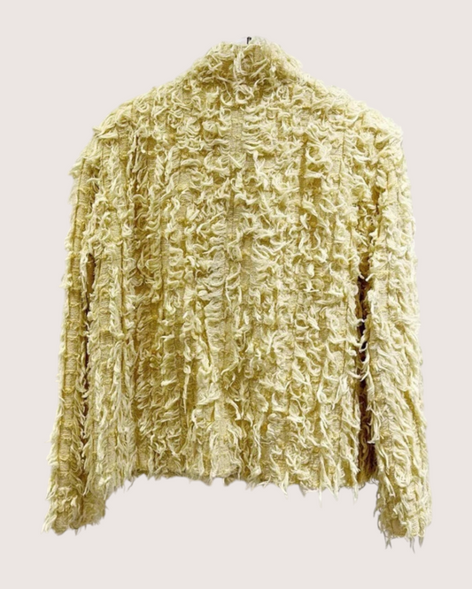 Chanel 21C Fringe Tweed Jacket Yellow FR 38
