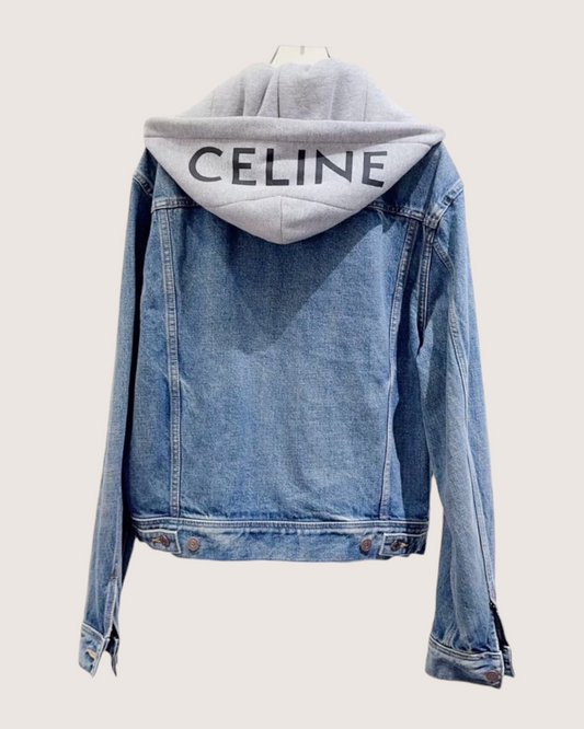 Celine Denim Hooded Jacket Blue, Grey FR 34