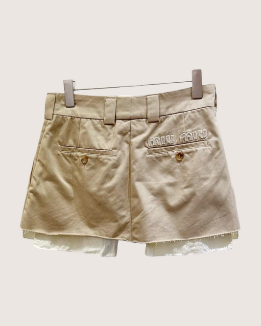 Miu Miu Cotton Pleated Mini Skirt Beige/Ecru, White FR 36