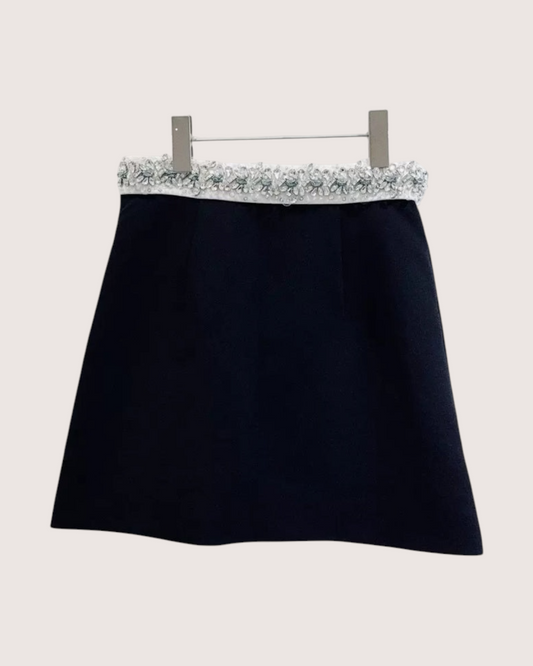 Miu Miu Crystal-Embellished Mini Skirt - Navy, White, Silver, view 2