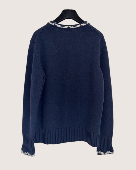 Chanel 21P Cashmere CC Sweater Navy, White FR 38