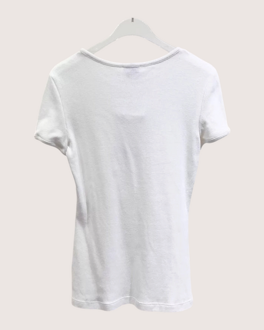 Chanel 23C Ribbed T-Shirt White FR 40